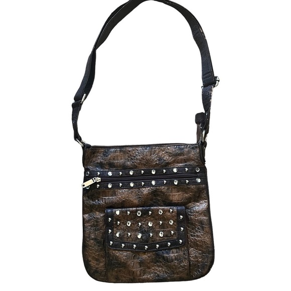 Source Unknown Handbags - METALLIC brown & black cross body bag rhinestones & studs with adjustable straps